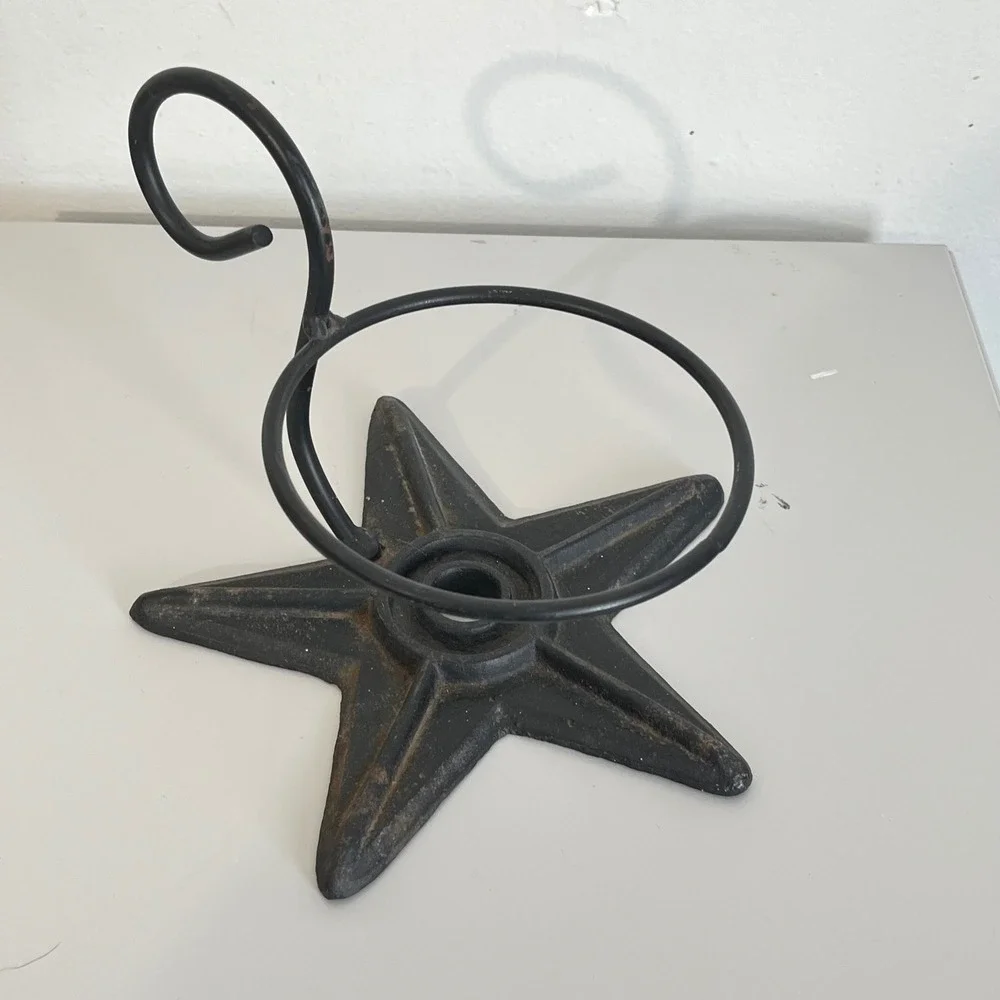 Vintage Cast Iron Star Candle‎ Holder Rustic Black Metal Pillar Candle Stand
